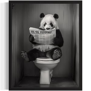 Póster artístico con diseño de panda en el inodoro del baño, decoración de pared con animales, pintura para baño