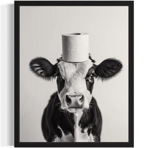 Póster artístico impreso con diseño de vaca para el baño, decoración de pared con animales, pintura para el baño