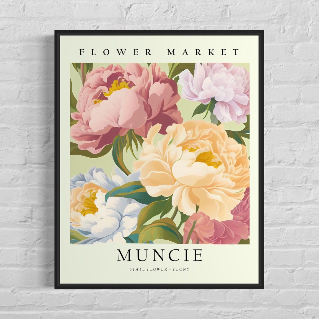 Muncie Indiana Flower Market Art Print, Muncie Flower, Peony Wall Art