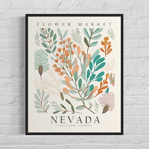 Nevada State Flower, Nevada Flower Market Art Print, Sagebrush 1960's Wall Art , Neutral Botanical Pastel Artwork