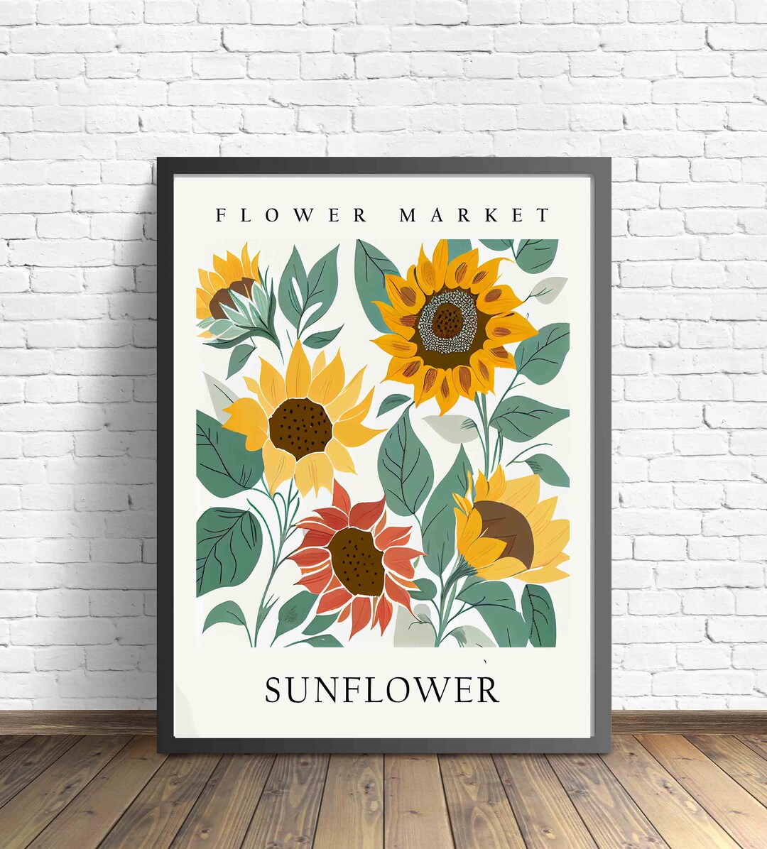 Sunflower Flower Market Art Print, Sunflower Wall Art, Botanical Pastel ...