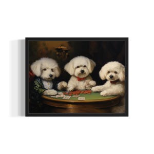 Bichon Frise Playing Cards Poster Art Print, Dog Poker Man Cave Humor Wall Art Decor, Dog Lover, Pet Artwork Painting