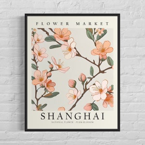 Shanghai China Flower Market Art Print, Plum Blossom Flower Wall Art Poster