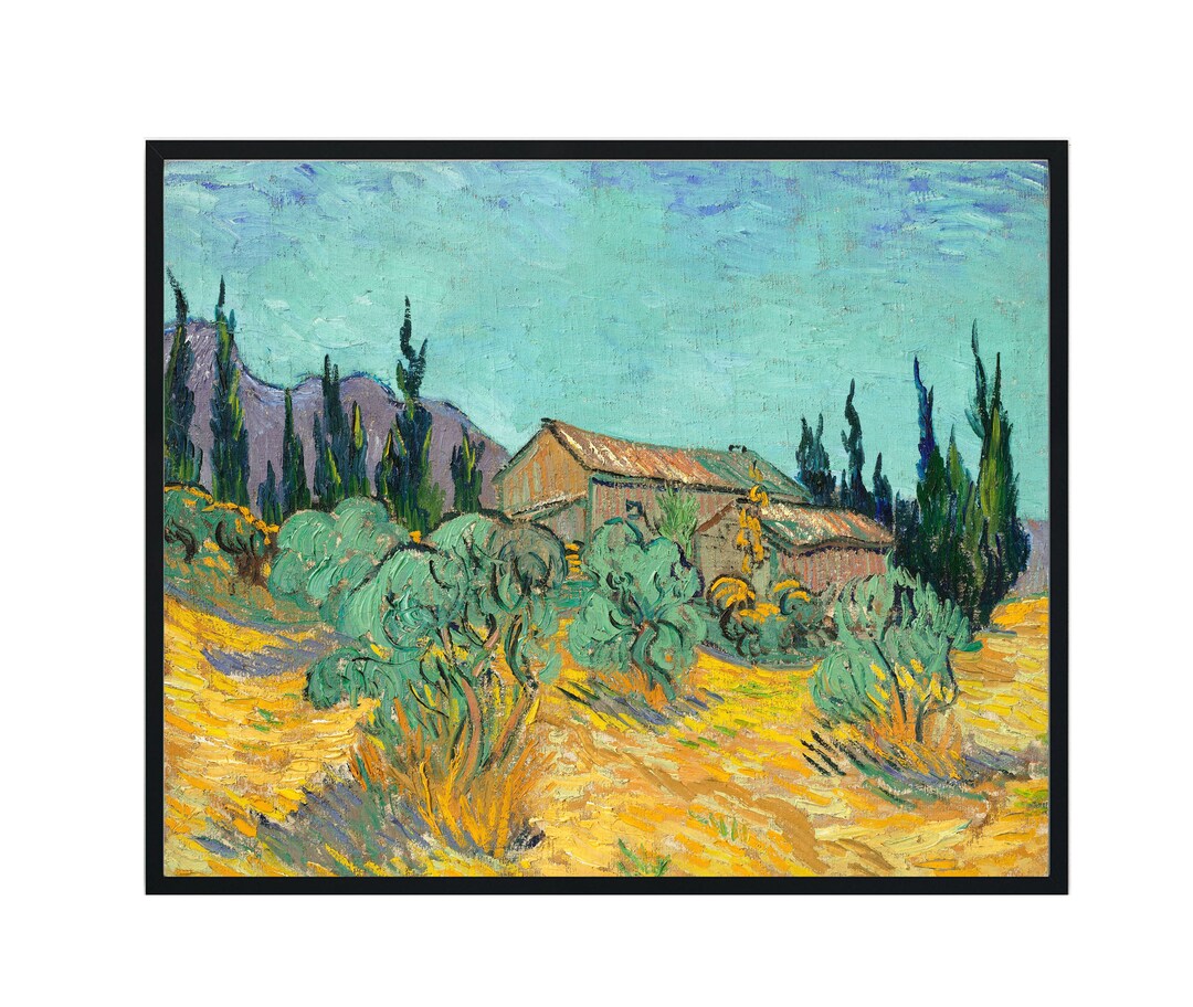 Vincent Van Gogh Poster Art Print Cabanes De Bois Parmi Les Oliviers Et Cyprès 1889 Vintage