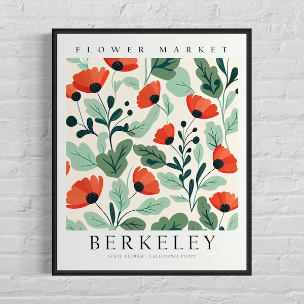 Berkeley Flower Market Art Print, Berkeley California Flower, California Poppy Wall Art , Neutral Botanical Pastel Artwork