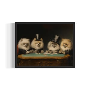 Pomeranian Playing Cards Poster Art Print, Dog Poker Man Cave Humor Wall Art Decor, Dog Lover, Pet Artwork Painting