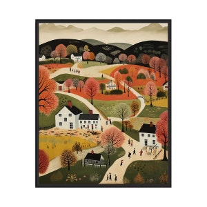Herbst Landschaft Landschaft Poster Kunstdruck, Amerikanische Volkskunst, Wand Kunst, Naive Malerei Geschenke