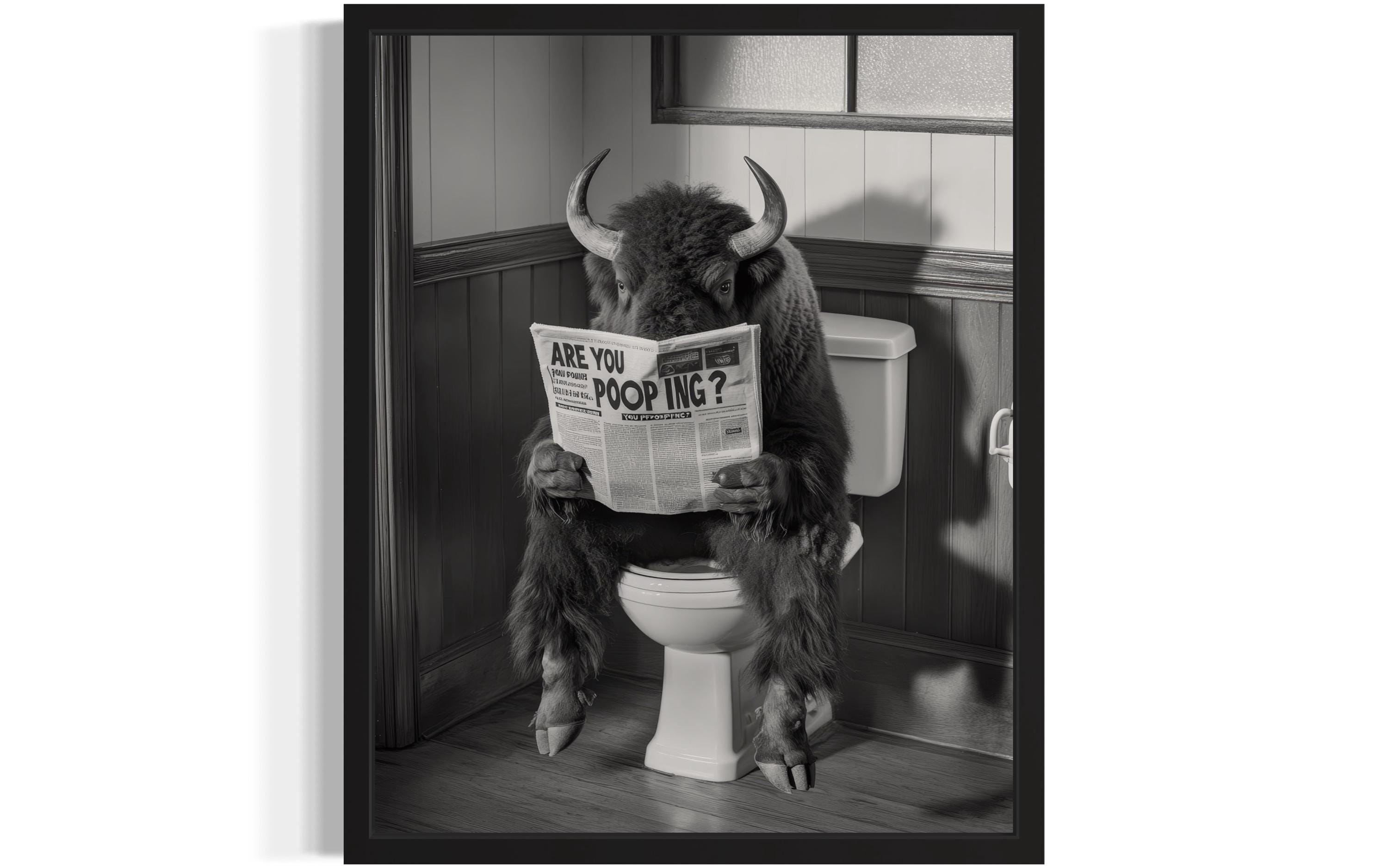Wisent auf Toilette Poster Kunstdruck, Tier Wand Kunst Dekor Malerei Badezimmer