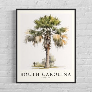 Impresión artística del árbol del estado de Carolina del Sur, arte mural con palmera sabal, obra de arte con símbolo del árbol del estado