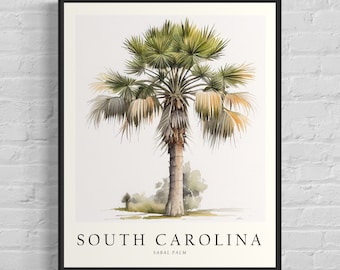 South Carolina State Tree Art Print, Sabal Palm Tree Wall Art, State Tree Symbol Artwork