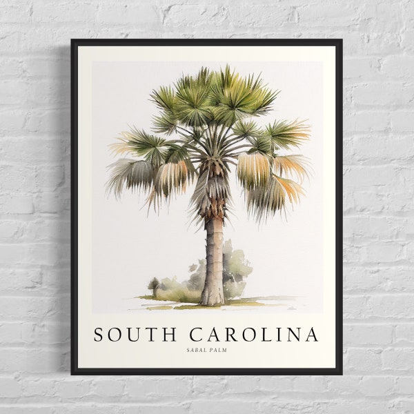 South Carolina State Baum Kunstdruck, Sabal Palme Wandkunst, US Bundesstaat Baum Symbol Kunstwerk