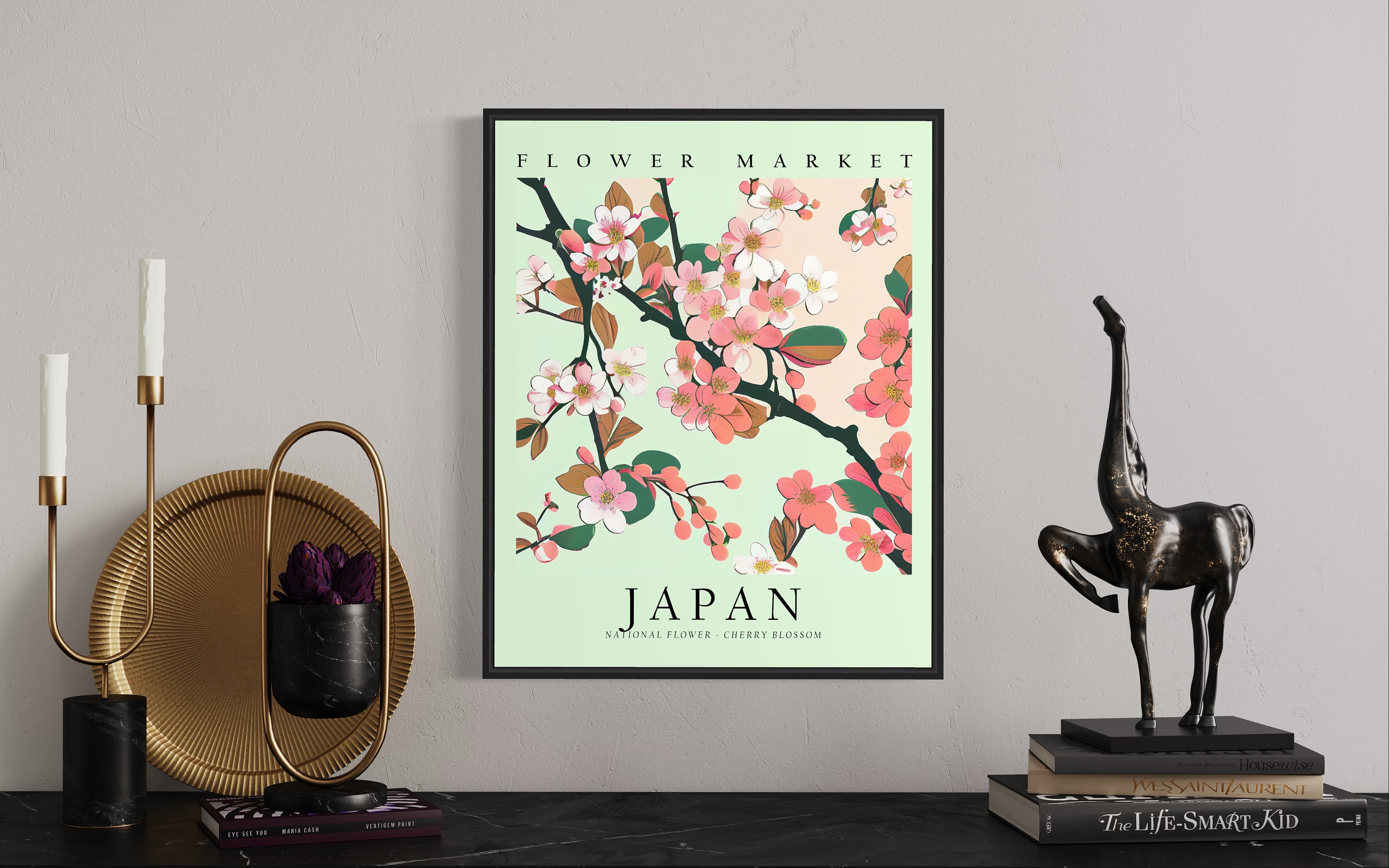 Japan National Flower, Japan Flower Market Art Print, Cherry
