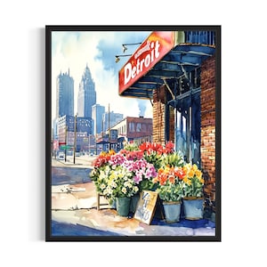 Detroit Flower Market Poster Art Print, Neutral Botanical Pastel Artwork Wall Art Painting Bedroom, Restroom Decor