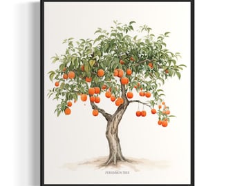 Persimmon Tree Art Print, Persimmon Tree Wall Art Poster