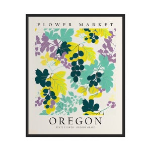 Oregon State Flower, Oregon Flower Market Art Print, Oregon Grape 1960&#39;s Wall Art , Neutral Botanical Pastel Artwork