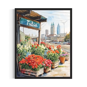 Tulsa Blumenmarkt Poster Kunstdruck, Neutrales Pastell Pastell Kunstwerk Wandkunst Malerei Schlafzimmer Dekor