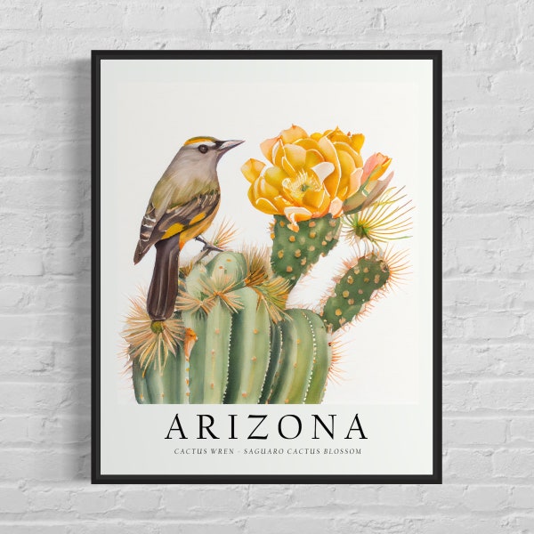 Arizona State Bird Art Print, Arizona State Flower, Arizona Wall Art, Home Decor