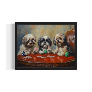 Shih Tzu Playing Cards Poster Art Print, Dog Poker Man Cave Humor Wall Art Decor, Dog Lover, Pet Artwork Painting