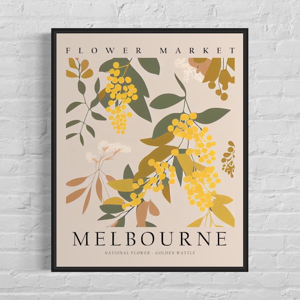 Melbourne Australia Flower Market Art Print, Golden Wattle Flower Wall Art Poster