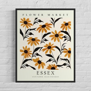 Essex Maryland Wild Flower Market Art Print, Essex Flower Wall Art, Black EYed Susan Botanical Pastel Artwork