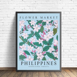 Philippines National Flower Market Art Print, Sampaguita Flower, Sampaguita Wall Art, Botanical Pastel Artwork