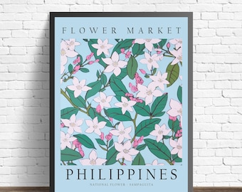 Philippines National Flower Market Art Print, Sampaguita Flower, Sampaguita Wall Art, Botanical Pastel Artwork