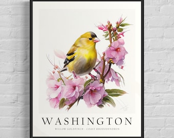 Washington State Bird Art Print, Washington State Flower, Washington Wall Art, Home Decor