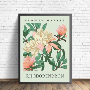 Rhododendron Flower Market Art Print, Rhododendron Wall Art, Botanical Pastel Artwork