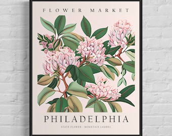 Philadelphia Pennsylvania Flower Market Art Print, Philadelphia, Mountain Laurel Wall Art, Botanical Pastel Artwork