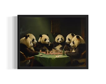 Pandas Playing Cards Poster Art Print, Animal Poker Man Cave Humor Wall Art Decor, Animals Lover, Pet Artwork Painting