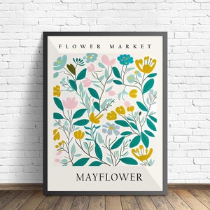 Mayflower Flower Market Art Print, Mayflower Wall Art, Botanical Pastel Artwork