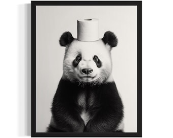Panda in toilet poster Art Print, Animal Wall Art Decor schilderij badkamer