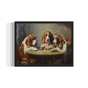Basset Hound Playing Cards Poster Art Print, Dog Poker Man Cave Humor Wall Art Decor, Dog Lover, Pet Artwork Painting