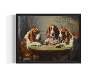 Basset Hound Spielkarten Poster Kunst Druck, Hund Poker Mann Höhle Humor Wand Kunst Dekor, Hundeliebhaber, Haustier Kunstwerk