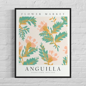 Anguilla Flower Market Art Print, Anguilla Flower, White Cedar Wall Art, Botanical Pastel Artwork