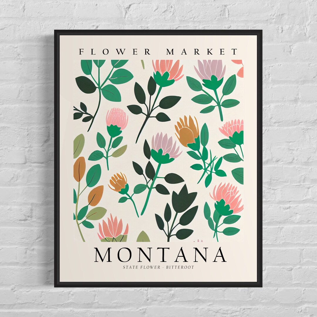 Montana State Flower, Montana Flower Market Art Print, Bitterroot 1960 ...