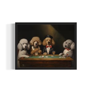Poodles Playing Cards Poster Art Print, Dog Poker Man Cave Humor Wall Art Decor, Dog Lover, Pet Artwork Painting