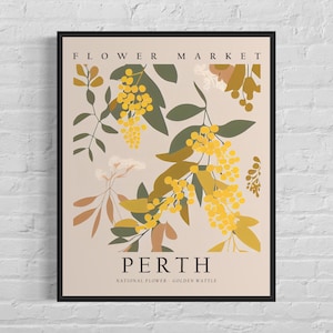 Perth Australia Flower Market Art Print, Golden Wattle Flower Wall Art Poster