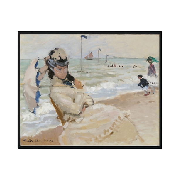 Impression d'art affiche Claude Monet - Camille sur la plage à Trouville (1870) - oeuvre d'art murale vintage de la galerie, oeuvre d'art affiche Monet