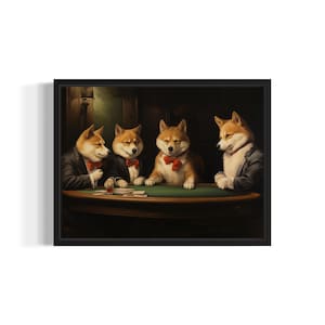 Shiba Inu Playing Cards Poster Art Print, Dog Poker Man Cave Humor Wall Art Decor, Dog Lover, Pet Artwork Painting