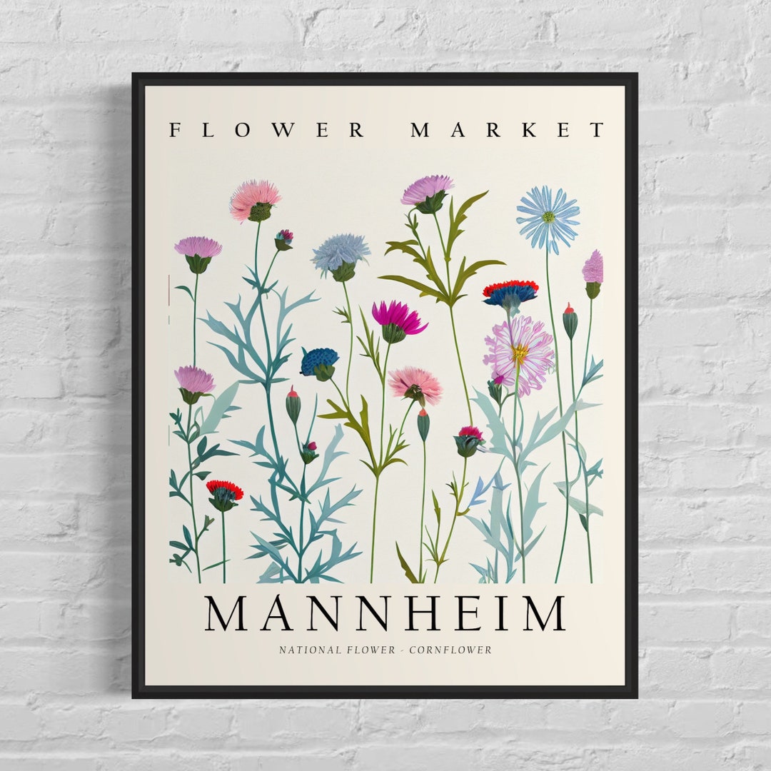 Mannheim Germany Flower Market Art Print, Cornflower Flower Wall Art