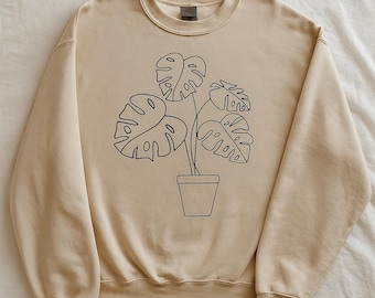 Monstera Sweatshirt, Monstera Leaf Shirt, Botanical Shirt Plant Lover sweatshirt, Monstera Deliciosa, Plant Mom Shirt, Minimalist sweatshirt