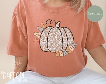 Camisa de temporada de otoño, camiseta de temporada de calabaza, camisa de calabaza floral, camisa linda para el otoño, camisa linda de otoño, camisa de acción de gracias, camisa de Halloween