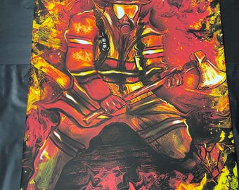 Fire Fighter is Digital fire art by Pyro Painter for Living room wall art, Surreal painting, Wall decor canvas, Wall art print