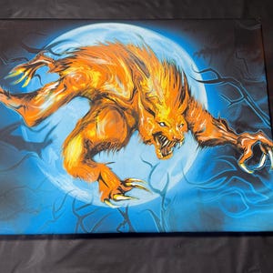 Howl is Digital fire art by Pyro Painter for Living room wall art, Surreal painting, werewolf art, Wall decor canvas, Wall art print