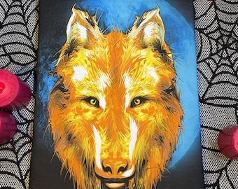 Lone Wolf Digital fire art by Pyro Painter for Living room wall art, Surreal painting, Surreal art, Wall decor canvas, Wall art print