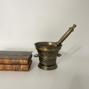 Vintage large pharmacist medical brass mortar and pestle