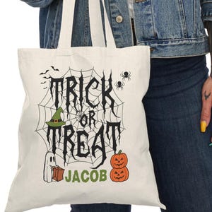Personalized Kids Trick or Treat Bag, Halloween Tote Bag, Customized Children&#39;s Candy Bag, Halloween Favor Bag, Halloween Treat Bag