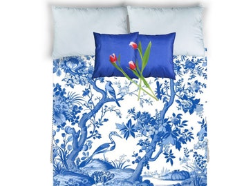 Cubierta de edredón de toile azul toile azul, toile, sauce azul, toile francés, ropa de cama de toile, edredón doble, edredón queen, fundas de edredón, decoración del dormitorio