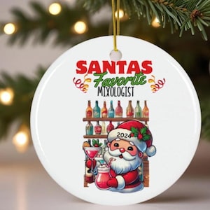Santas Favorite Mixologist Personalized Ceramic Ornaments Christmas Ornament, Santa at Bar, Mixologist Gift, Bartender Ornament, Holiday